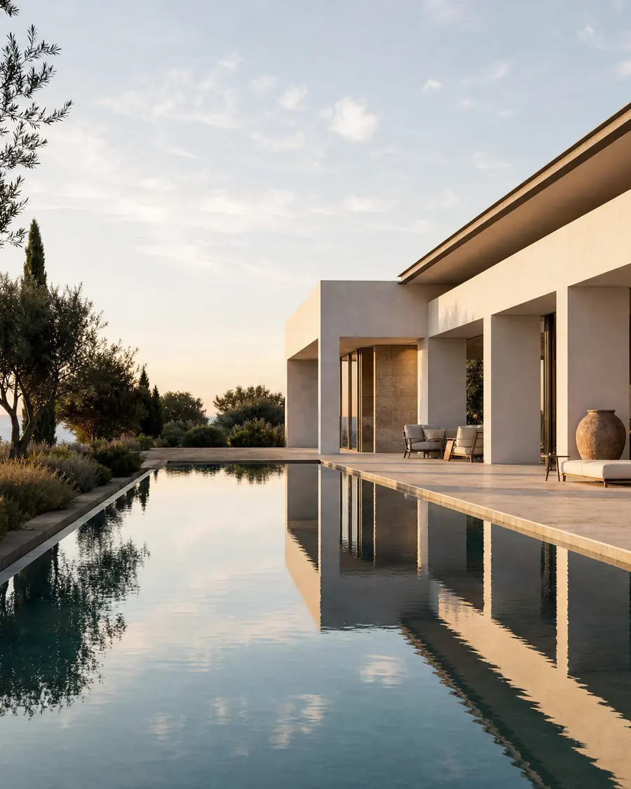 Villa méditerranéenne contemporaine avec piscine à débordement